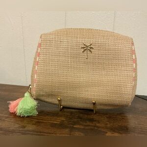 Spartina 449 X Tommy Bahama Straw Palm Tree Cosmetic Makeup Zip Bag Pouch